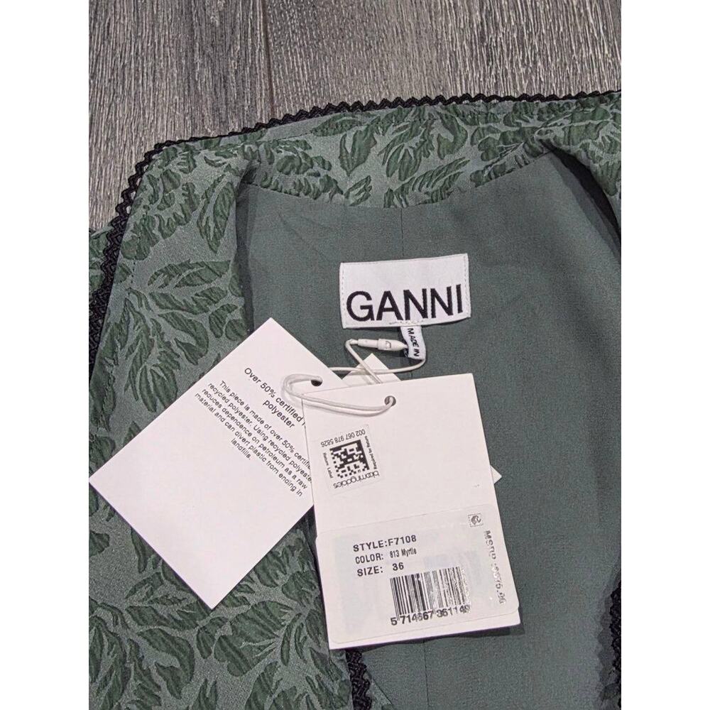 GANNI Organza Mini Dress Size 36 Myrtle Jacquard Balloon coquette fairy A004055 - Picture 8 of 13